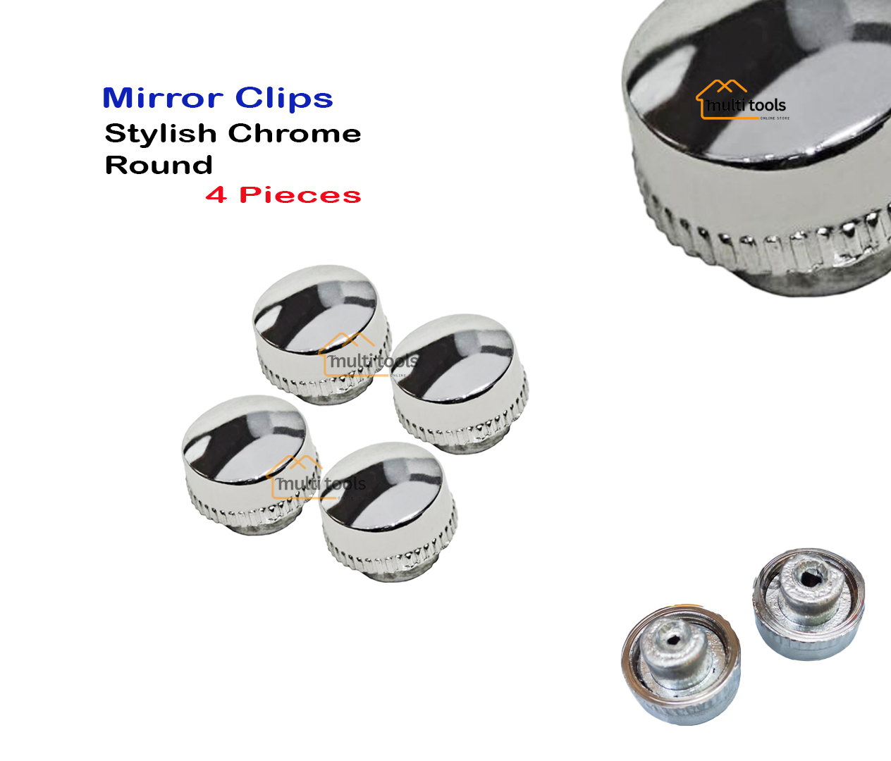 4 Pcs Stylish Chrome Aluminum Round Mirror Clips