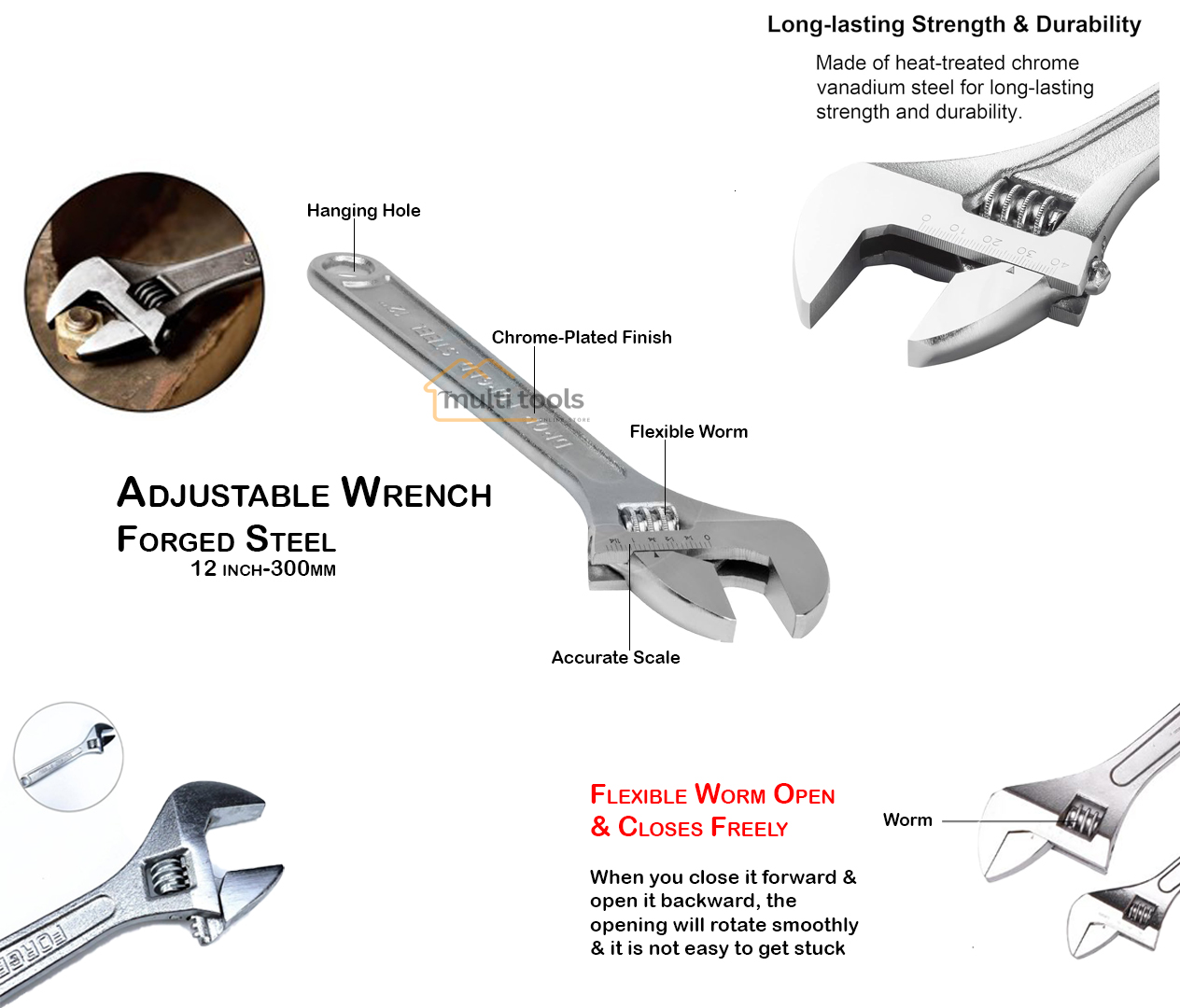 Adjustable Wrench 12 Inch-300Mm Forged Steel