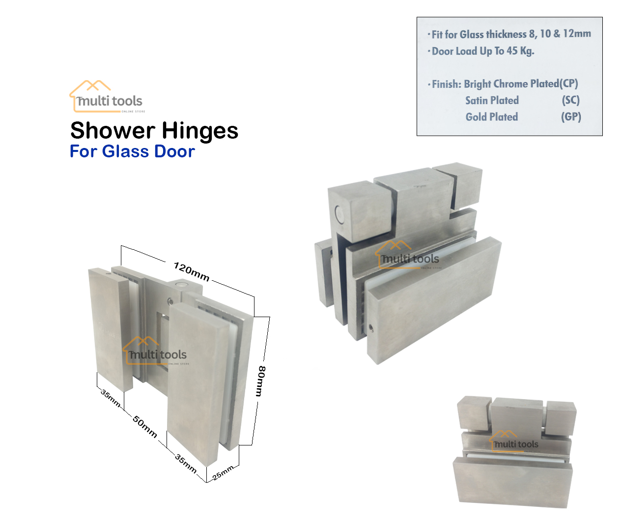 Shawer Hinges For Glass Door Satinless Steel