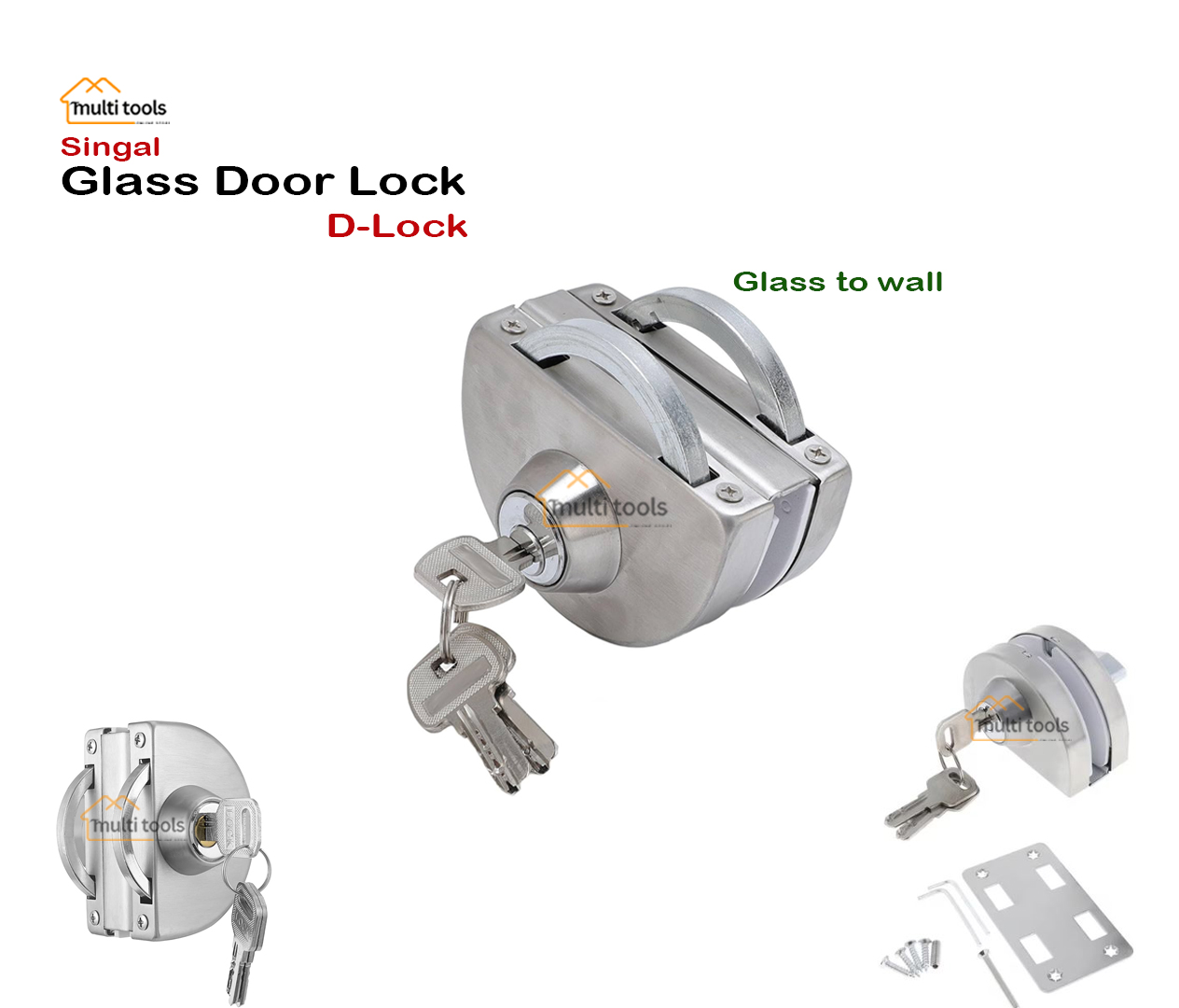 Singal Glass Door Lock D-Lock Glass To Wall