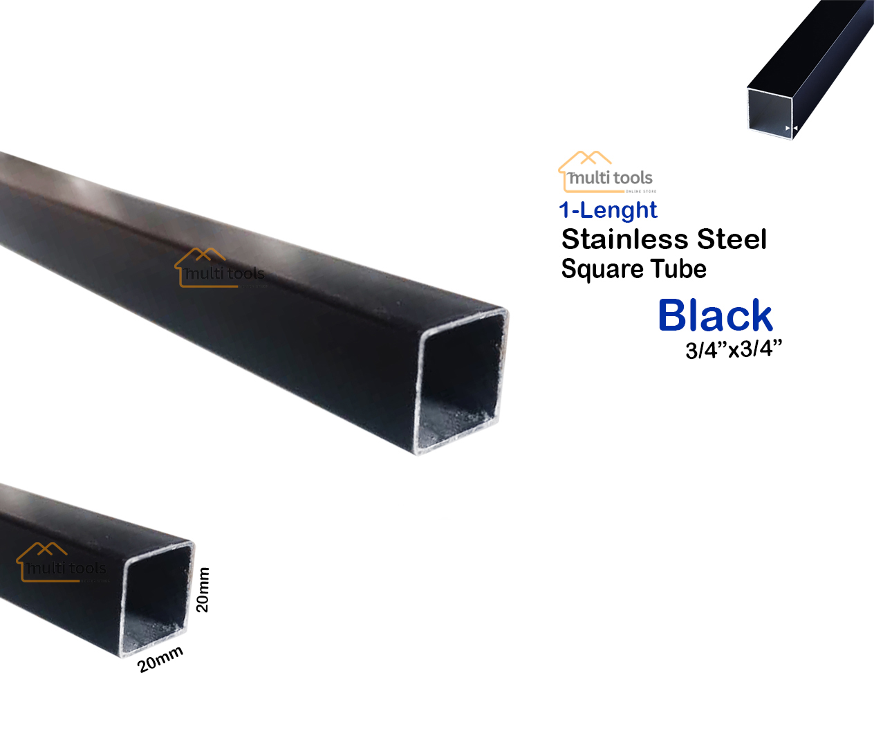 Stainless Steel Square Tube 3/4"X 3/4"(Black)