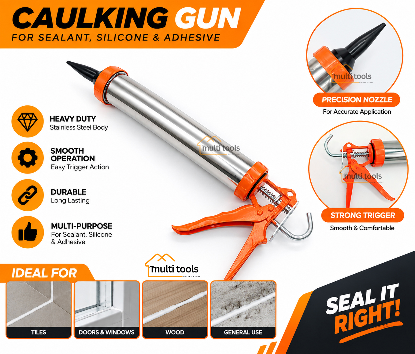 15" (Inch) Aluminium Barrel Caulking Gun With Heavy Duty Aluminum Handle