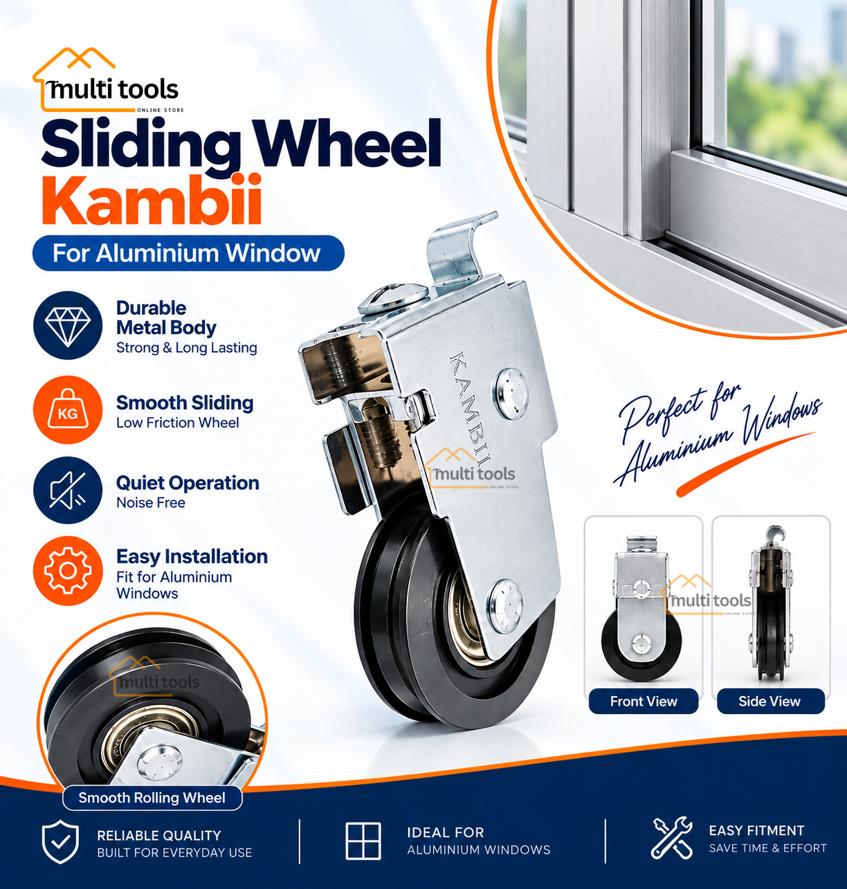 Aluminium Window Sliding Wheel (Black)