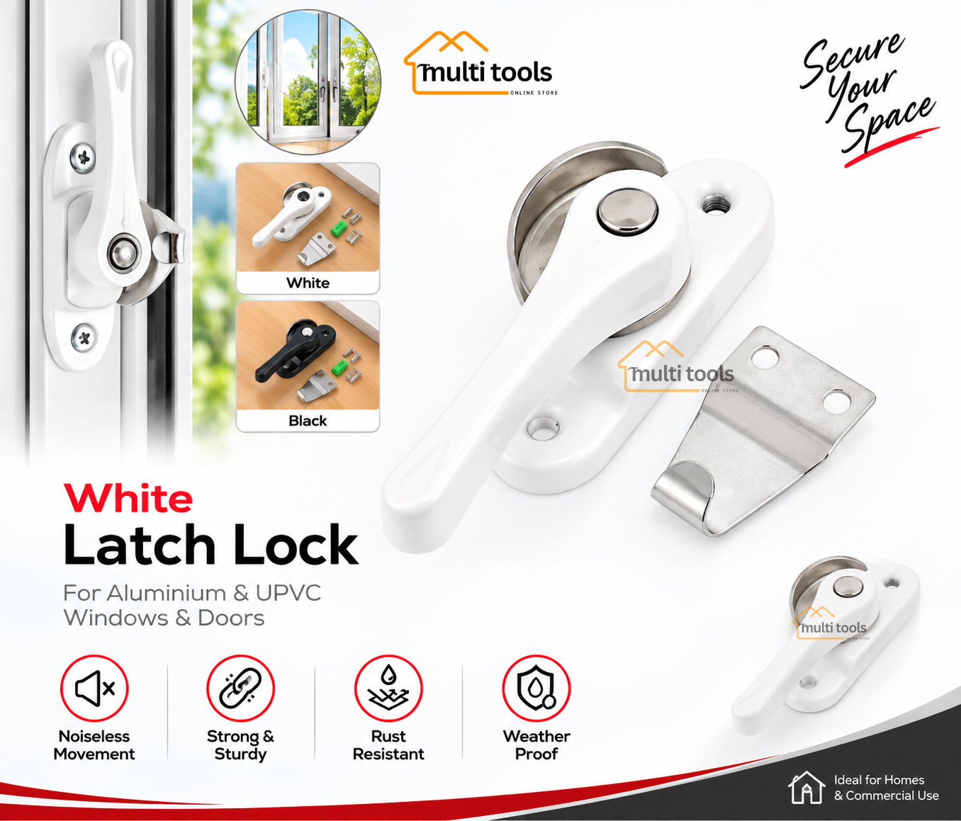 Aluminium Alloy Window Lock (White)
