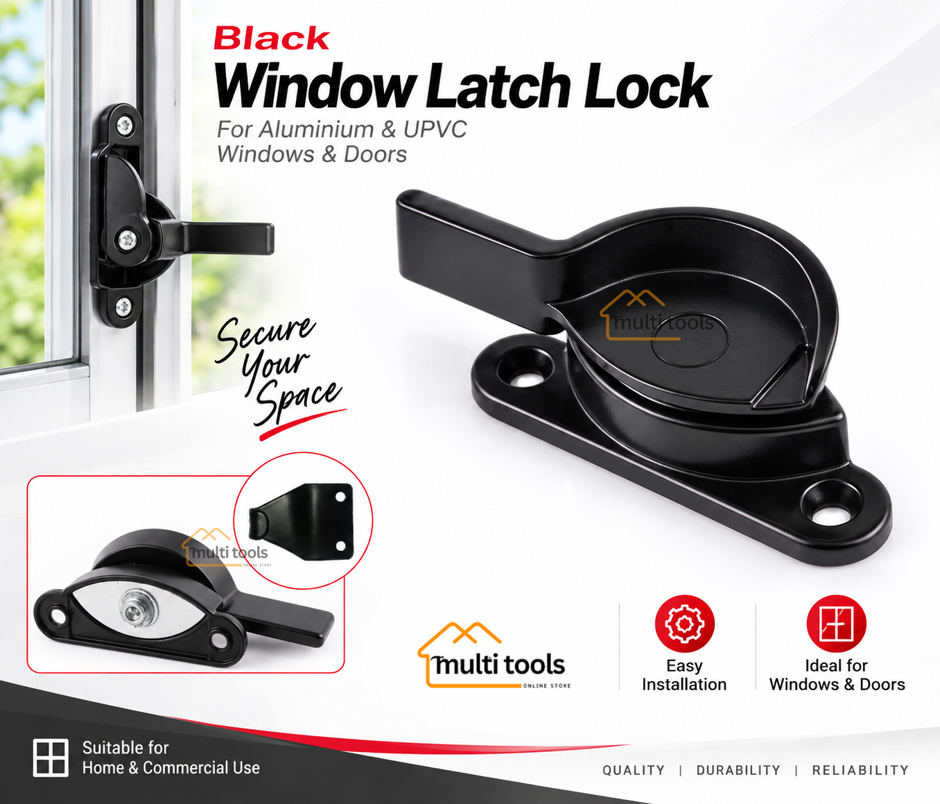 Aluminium Window Latch Lock (Black)