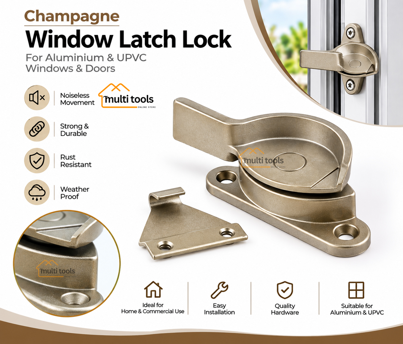 Aluminium Window Latch Lock (Champagne) 