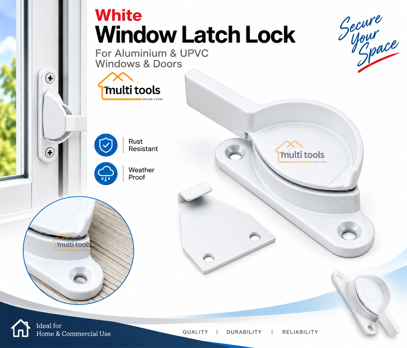 Aluminium Window Latch Lock (White)