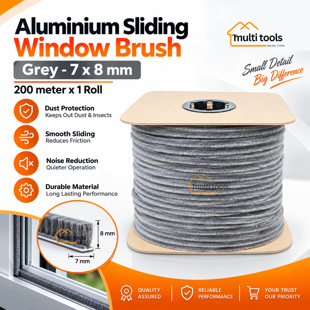 200m Aluminium Silding Window Bursh Grey 7X8mm
