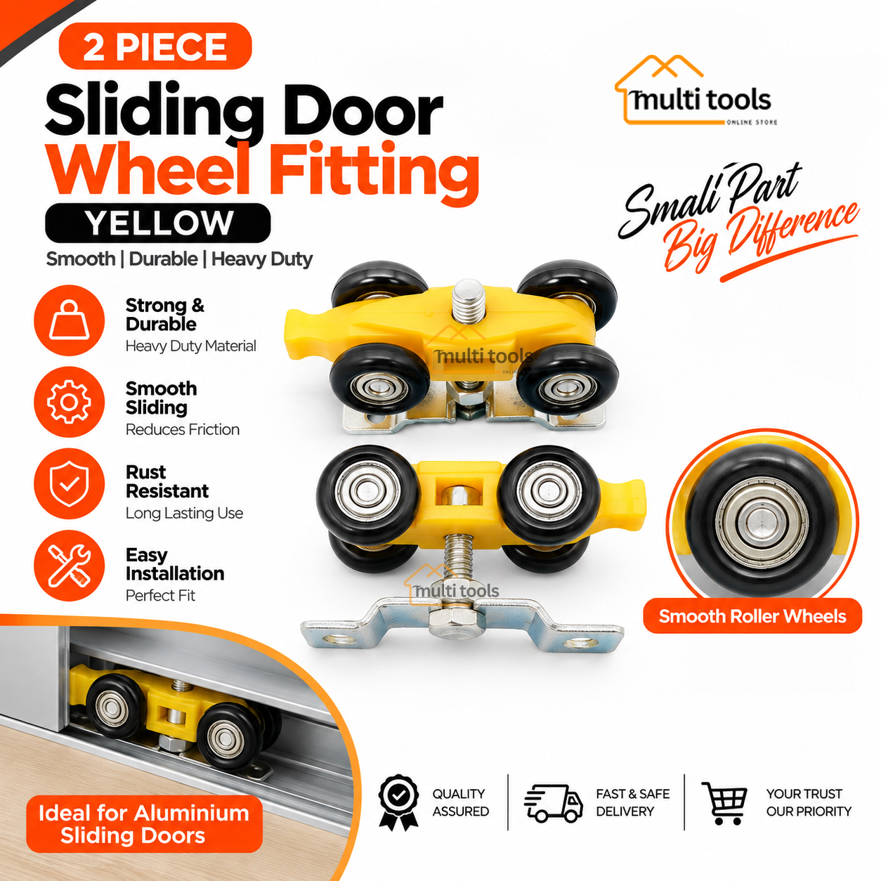 2 Pcs Sliding Door Wheel Fitting Yellow