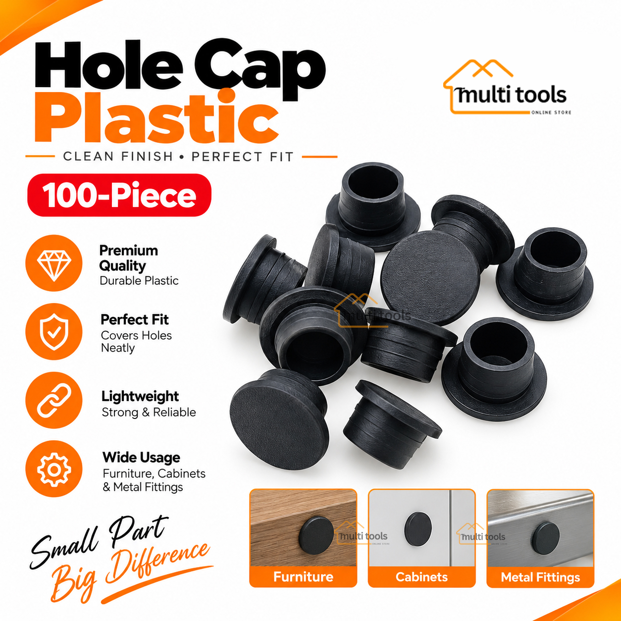 100-Pcs Hole Cap Plastic Black
