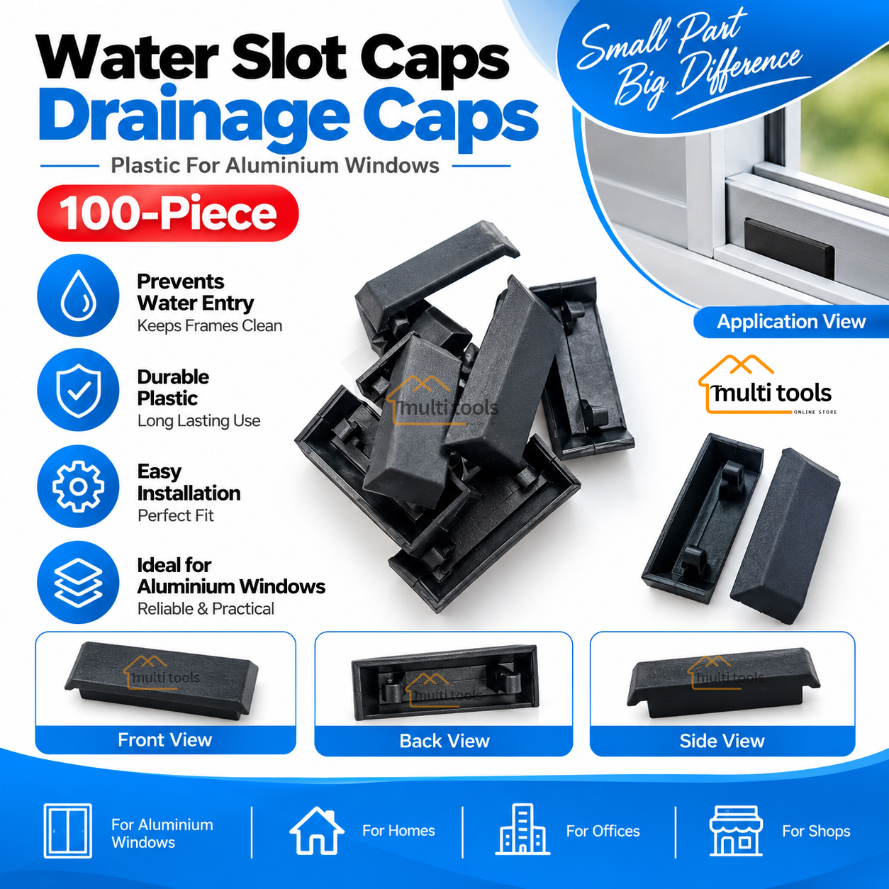 Black Water Slot Caps, Drainage Caps, Plastic For Aluminium Windows