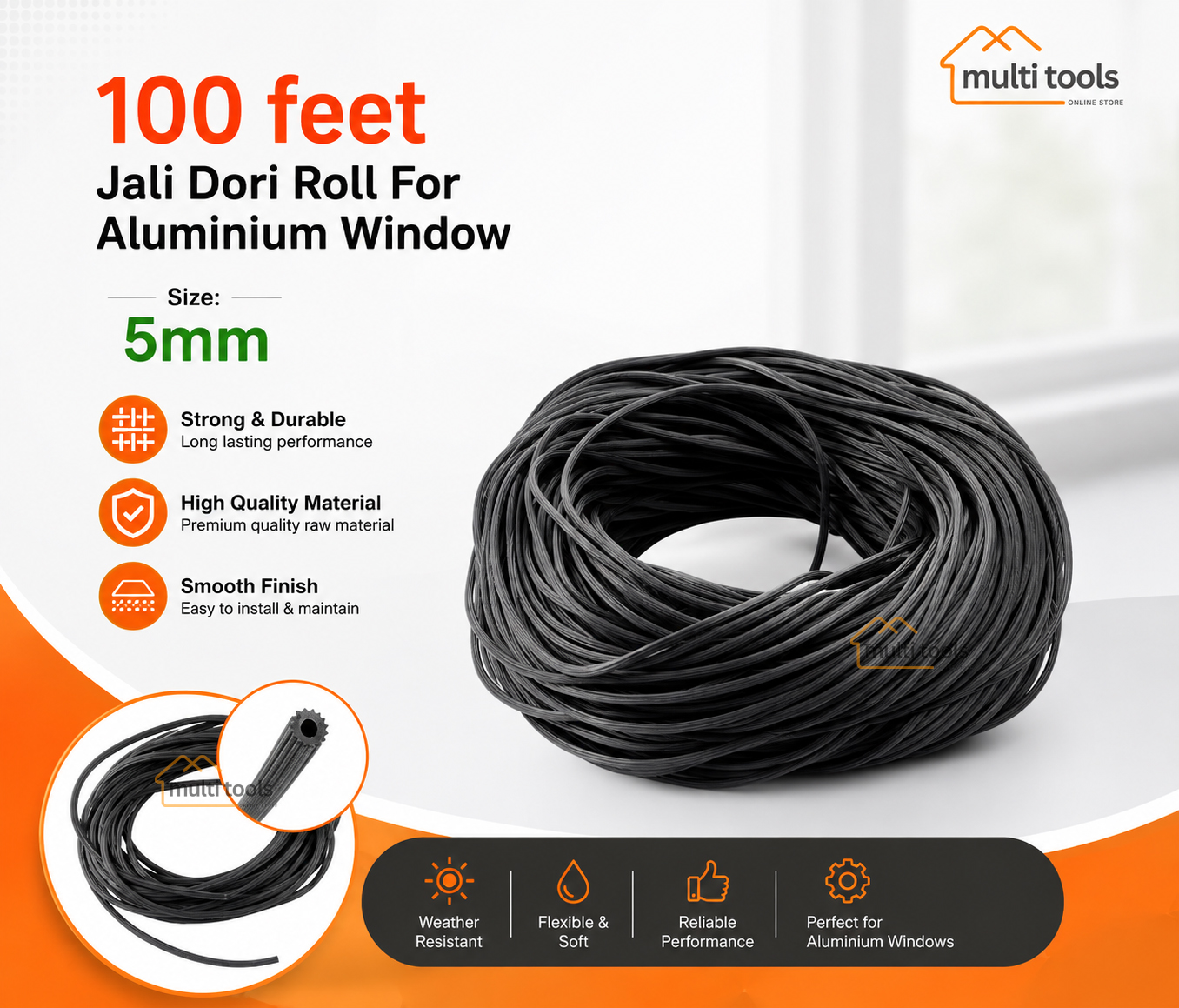 100 Feet Jali Dori Roll 5mm For Aluminium Window.