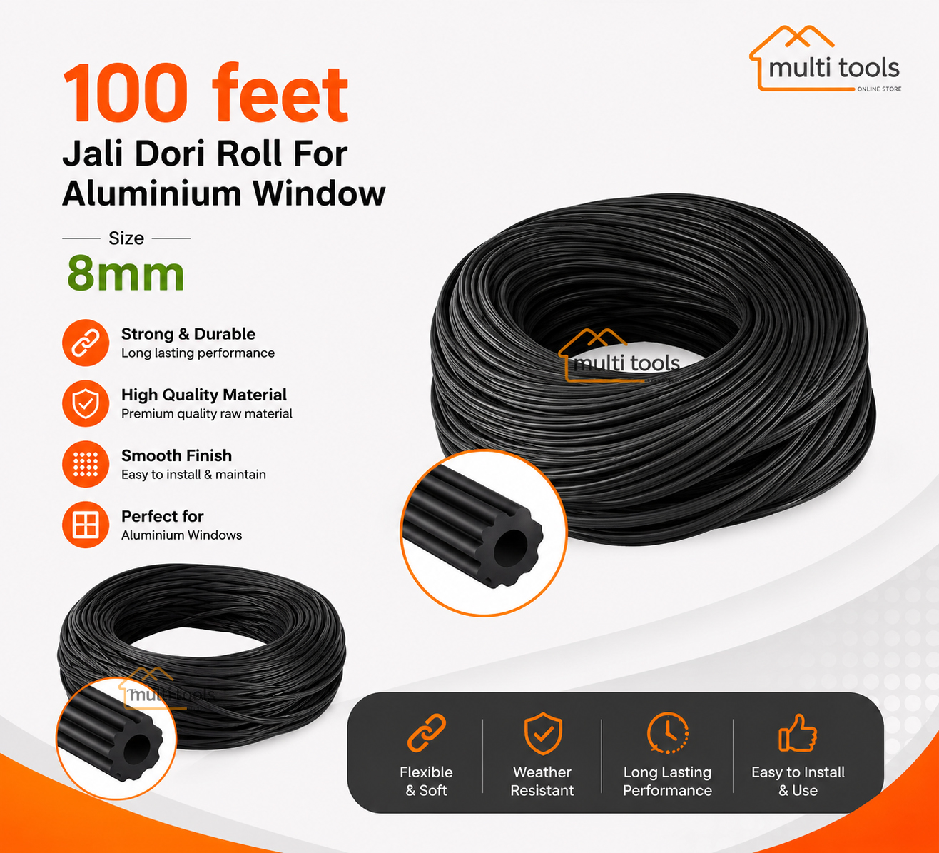  100 Feet Jali Dori Roll 8Mm For Aluminium Window