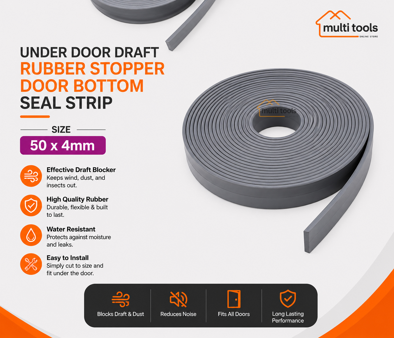 50 X 4mm Under Door Draft Rubber Stopper Door Bottom Seal Strip