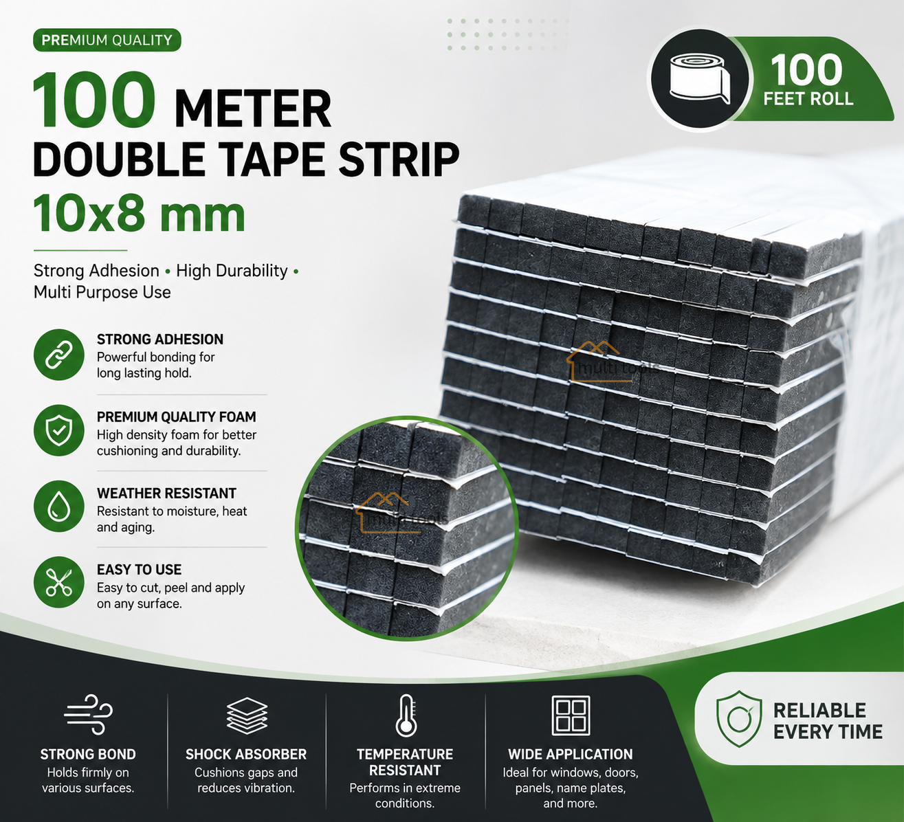 10 x 8mm Doubble Tape Strip 100 Meter