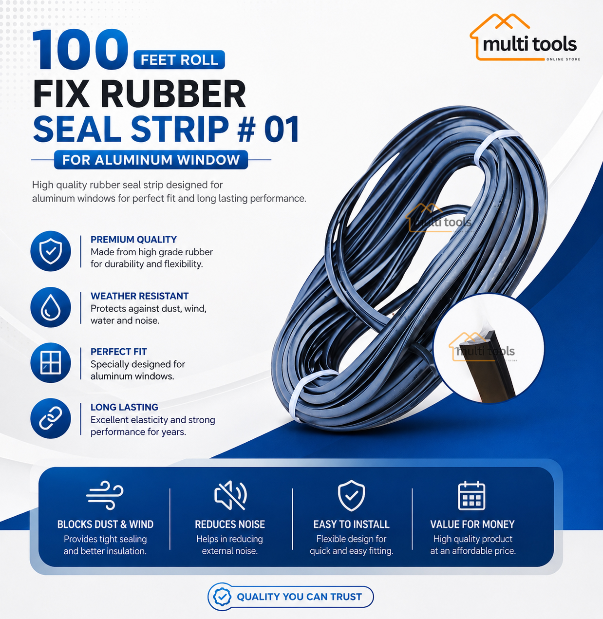 (100 Ft Roll) No-1 Rubber Seal Strip For Aluminum Window Glass