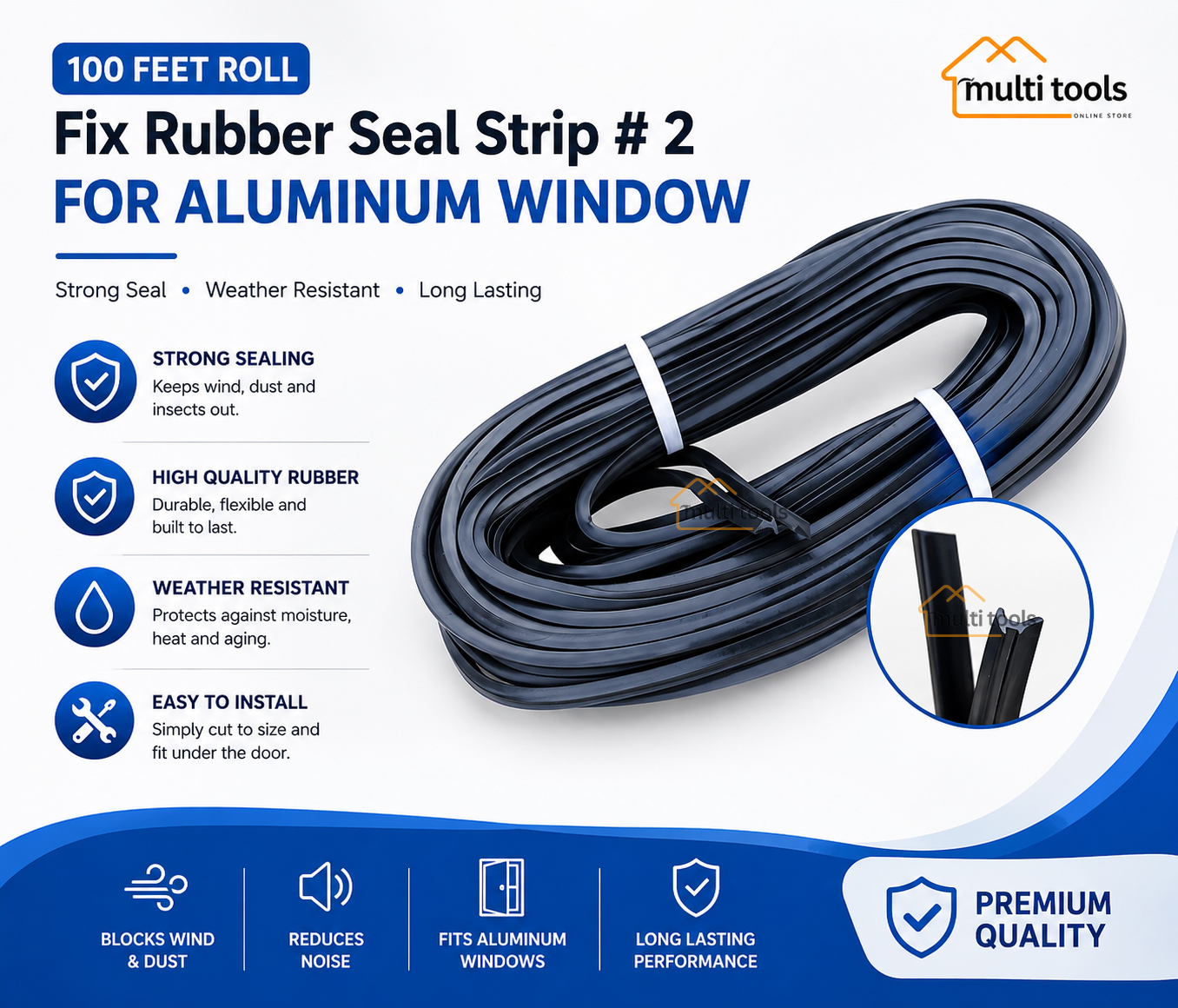 (100 Ft Roll) No-2 Rubber Seal Strip For Aluminum Window Glass