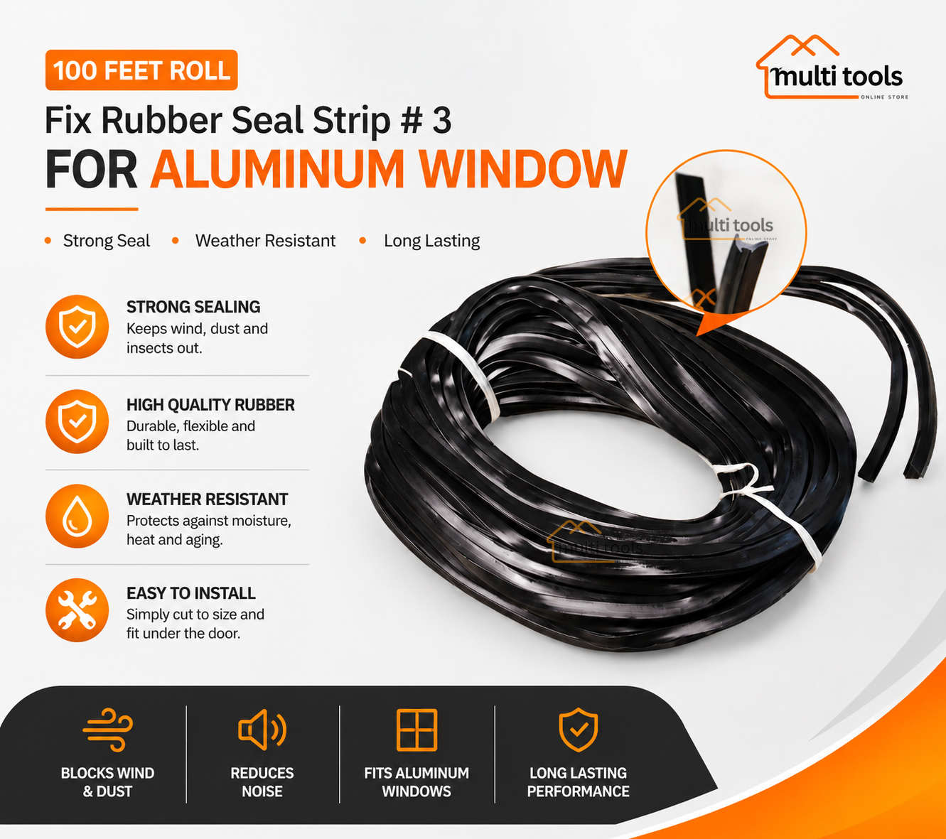 (100 Ft Roll) No-3 Rubber Seal Strip For Aluminum Window Glass