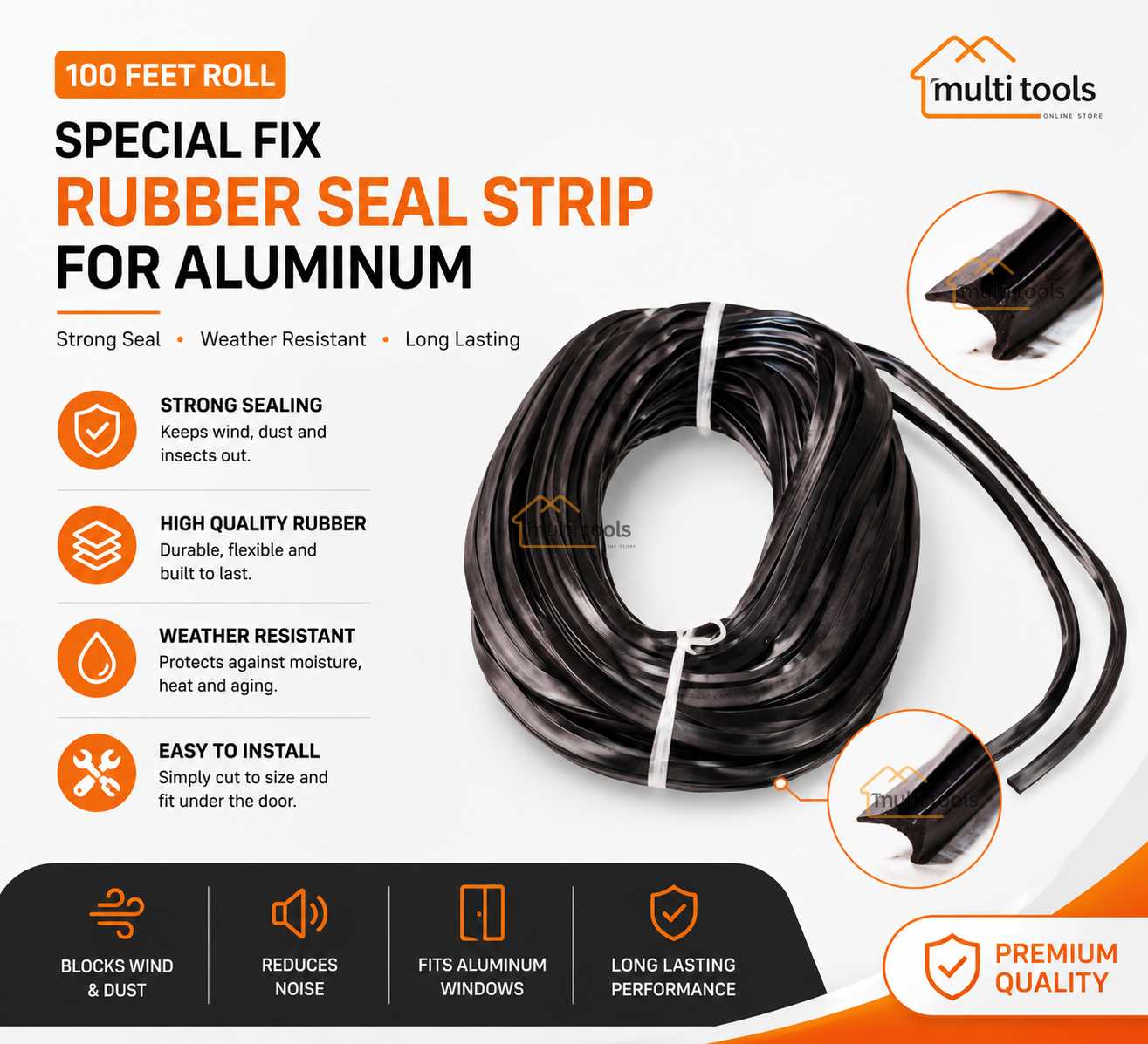 (100 Ft Roll) Special No-1 Rubber Seal Strip For Aluminum Window Glass (Pvc)