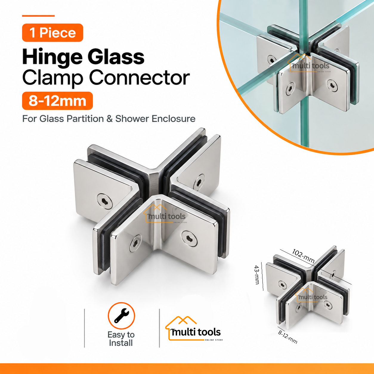 8-12mm Hinge Glass Clamp Connector.