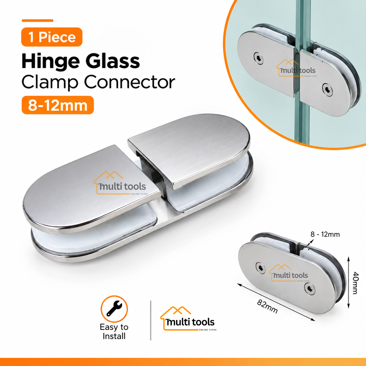 Glass Straight Clamp Stainless Steel 8-12mm