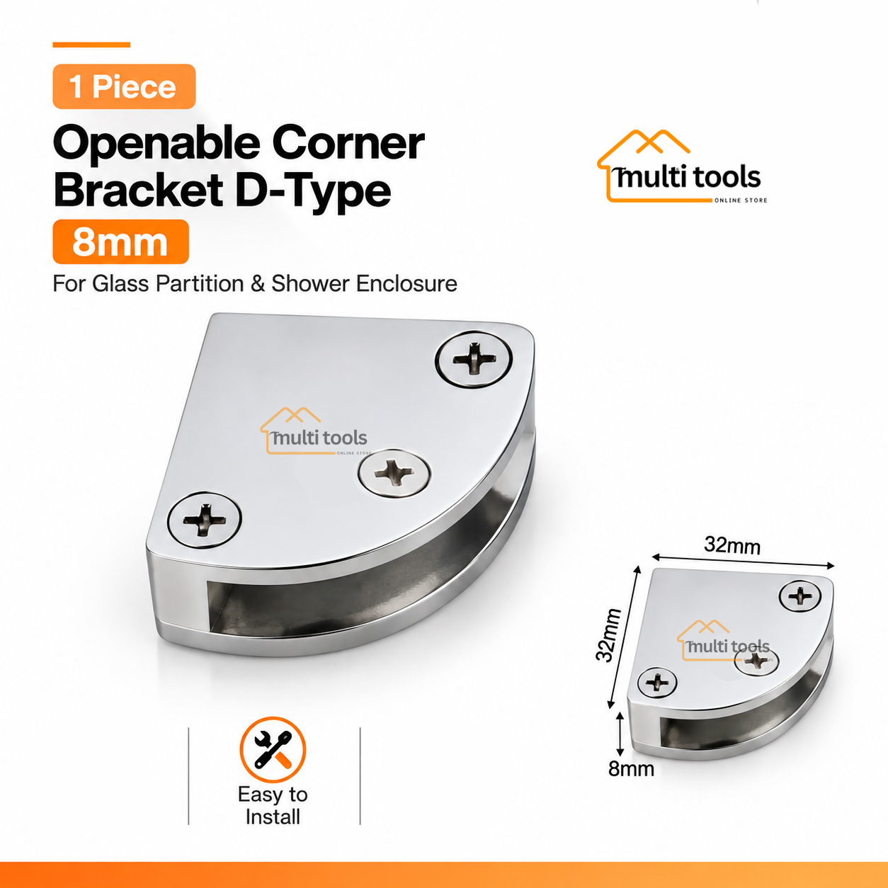 Openable Corner Bracket D-Type For 8mm Glass