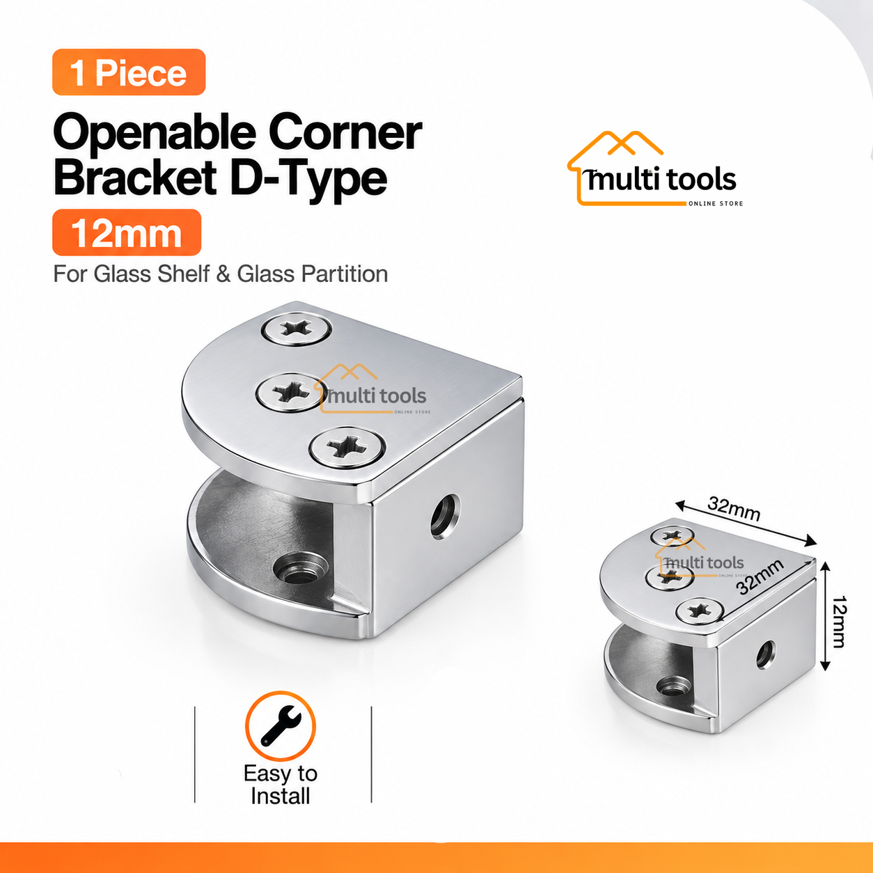 Openable Corner Bracket D-Type For 10/12mm Glass