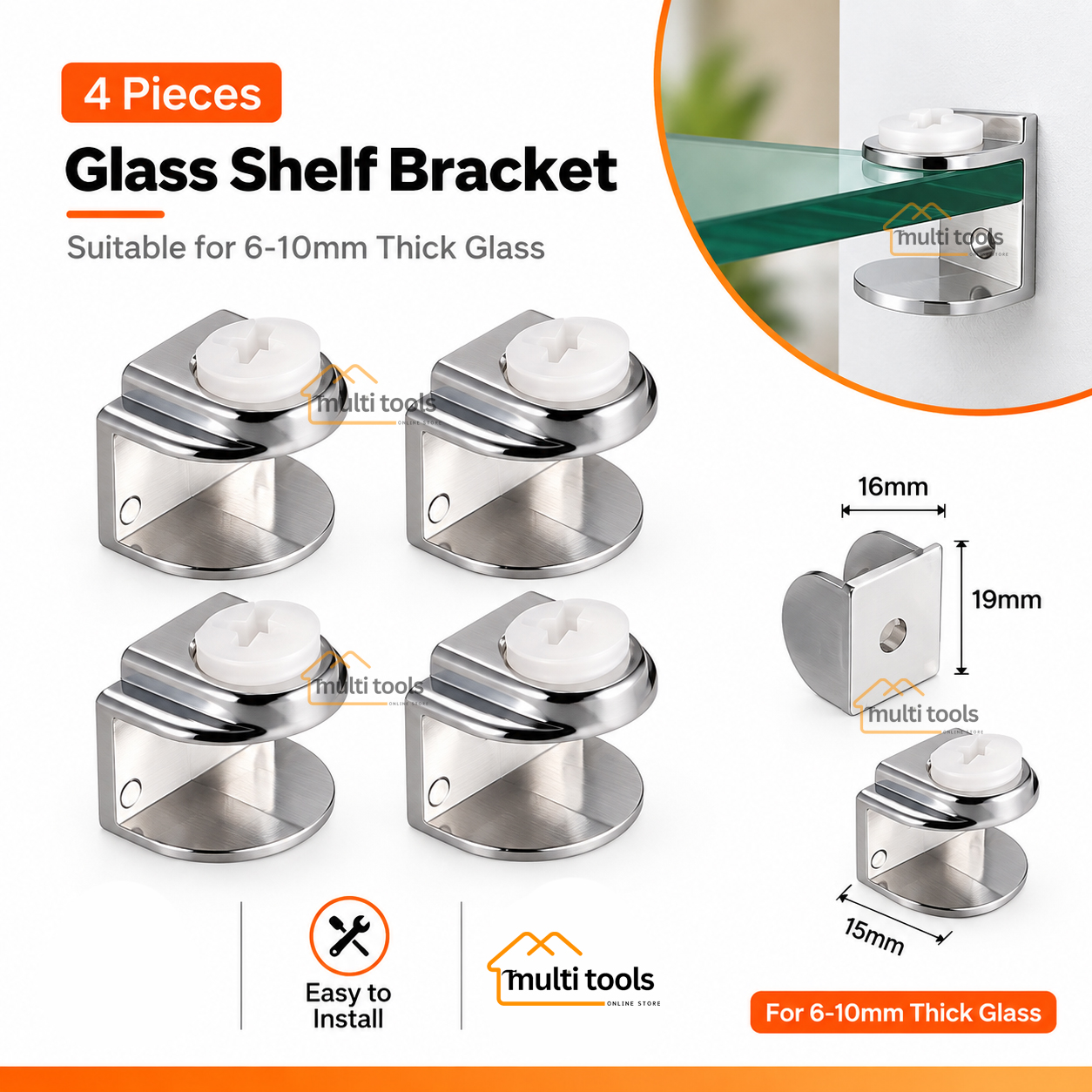 4 pieces Glass Shelf Bracket 
