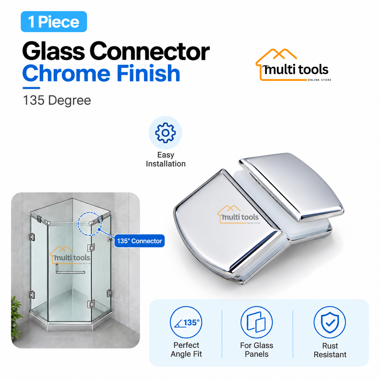 Glass Connector 135 Degree Chrom