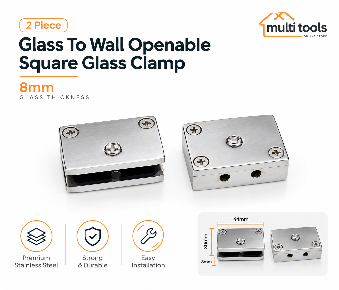 2 Pecs Glass To Wall Square Glass Clamp 8mm