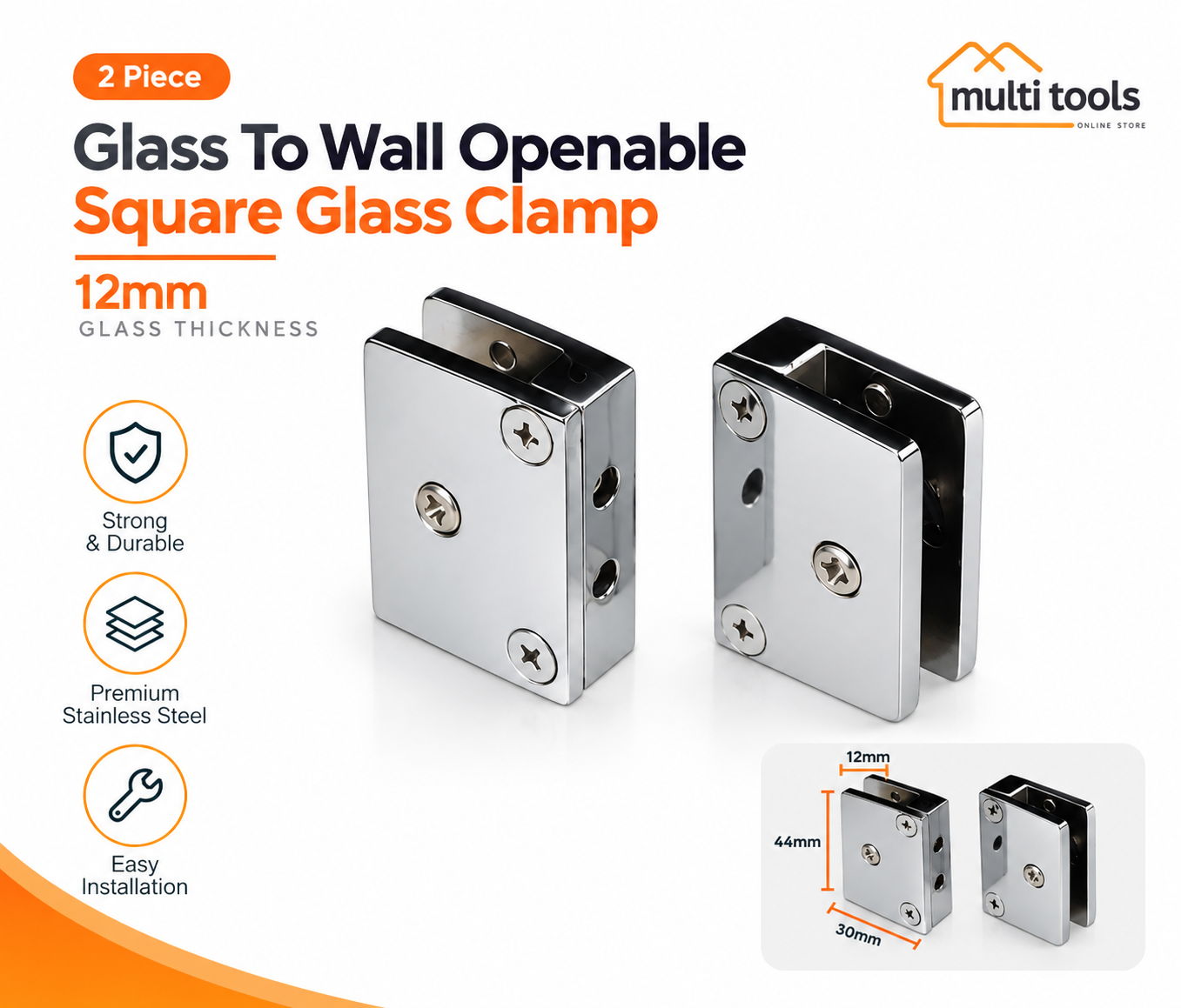 2 Pecs Glass To Wall Square Glass Clamp 12mm