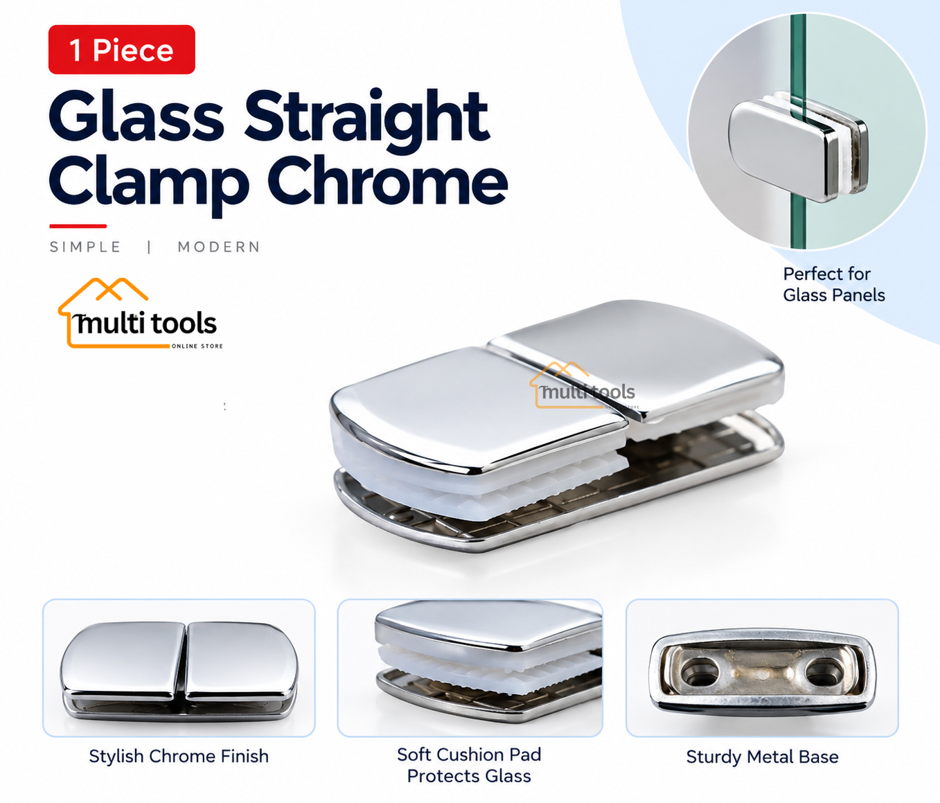 Glass Straight Clamp Chrome
