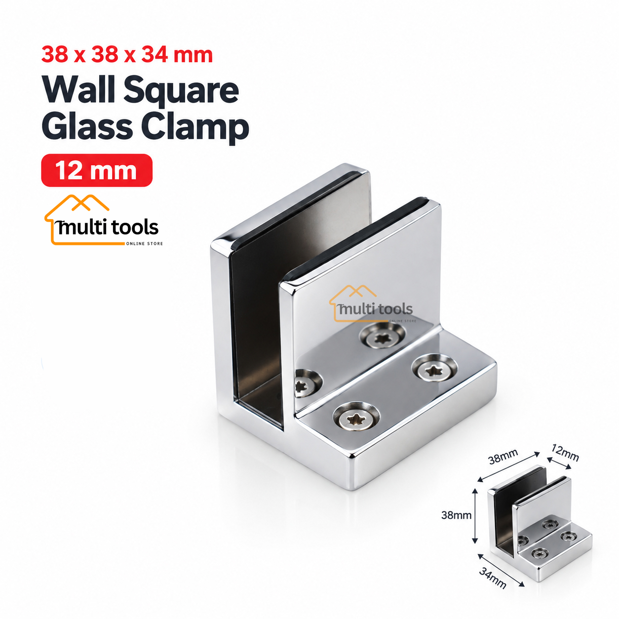 12Mm Wall Square Glass Clamp (38X38X34 mm)