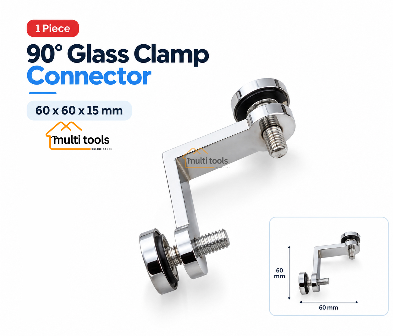 90° Glass Clamp Connector (60X60X15 mm)
