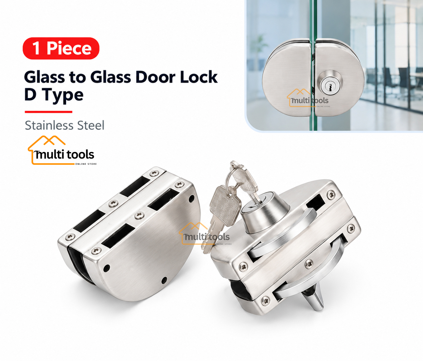 Glass To Glass Door Lock D Type Stainless Steel