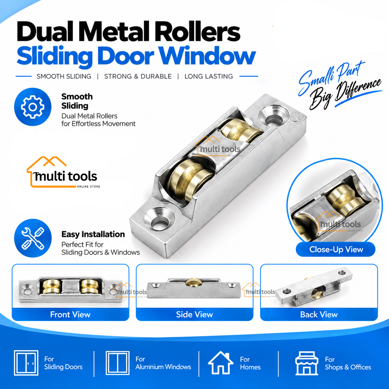 Dual Metal Rollers Sliding Door Window