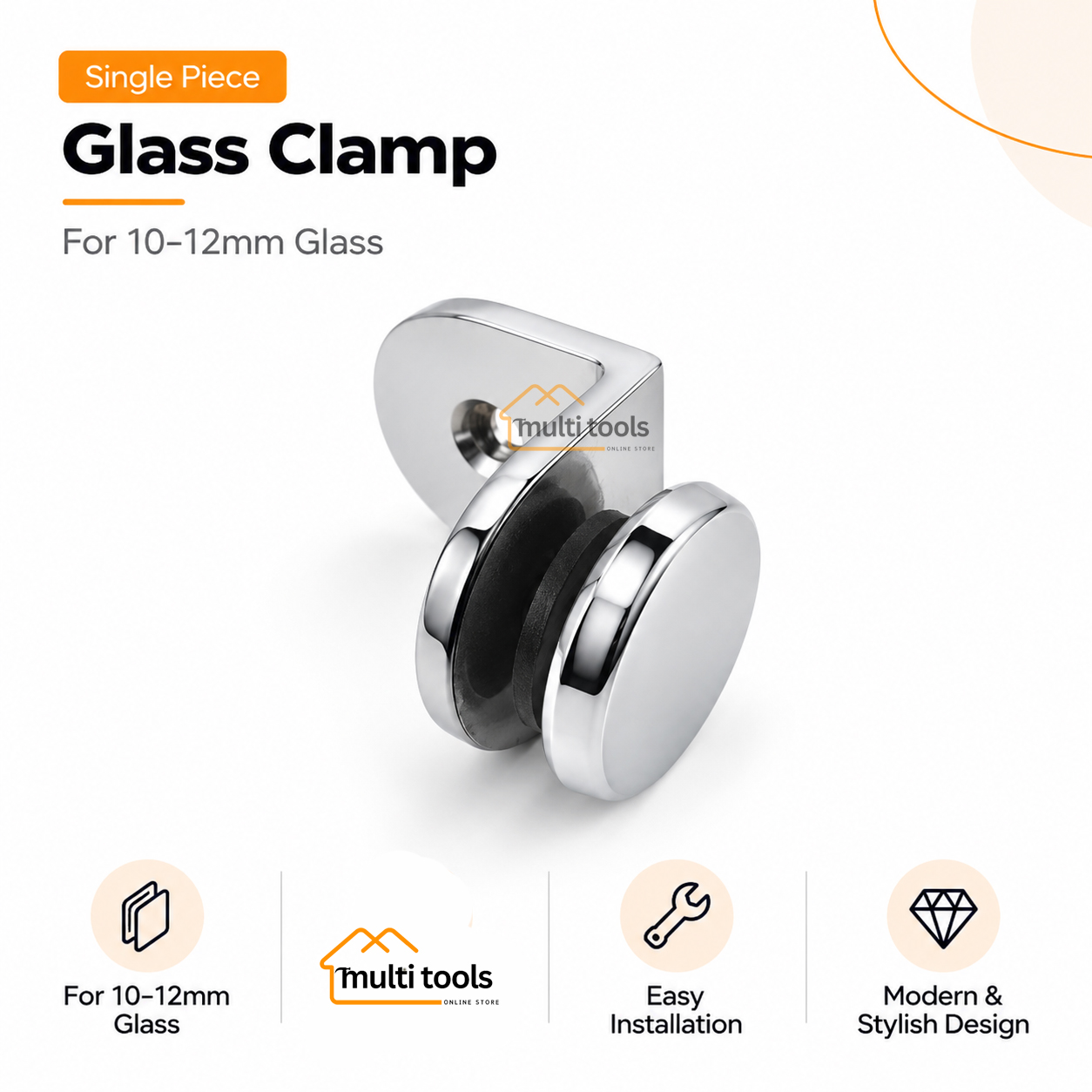 90° Glass To Wall Round Bracket Glass Clamp 10-12mm