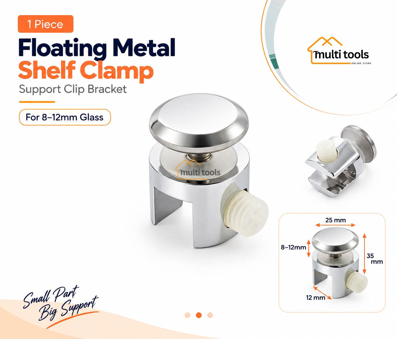 8mm To 12mm Floating Metal Shelf Clamp Support Clip Bracket.