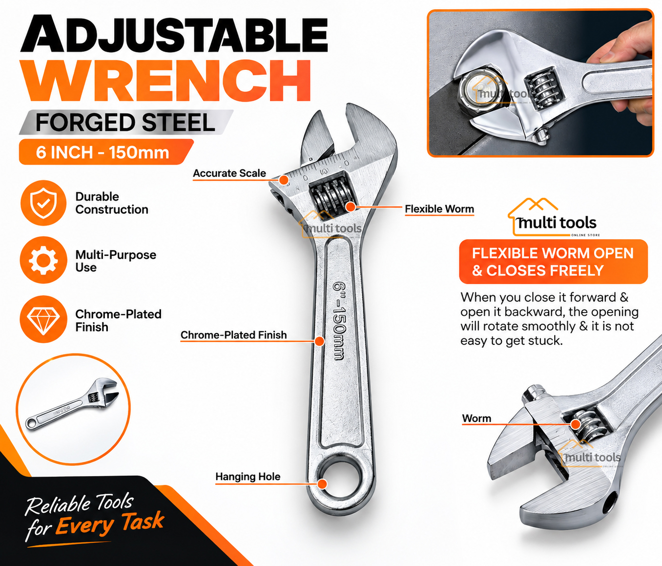 Adjustable Wrench 6"-150mm Forged Steel