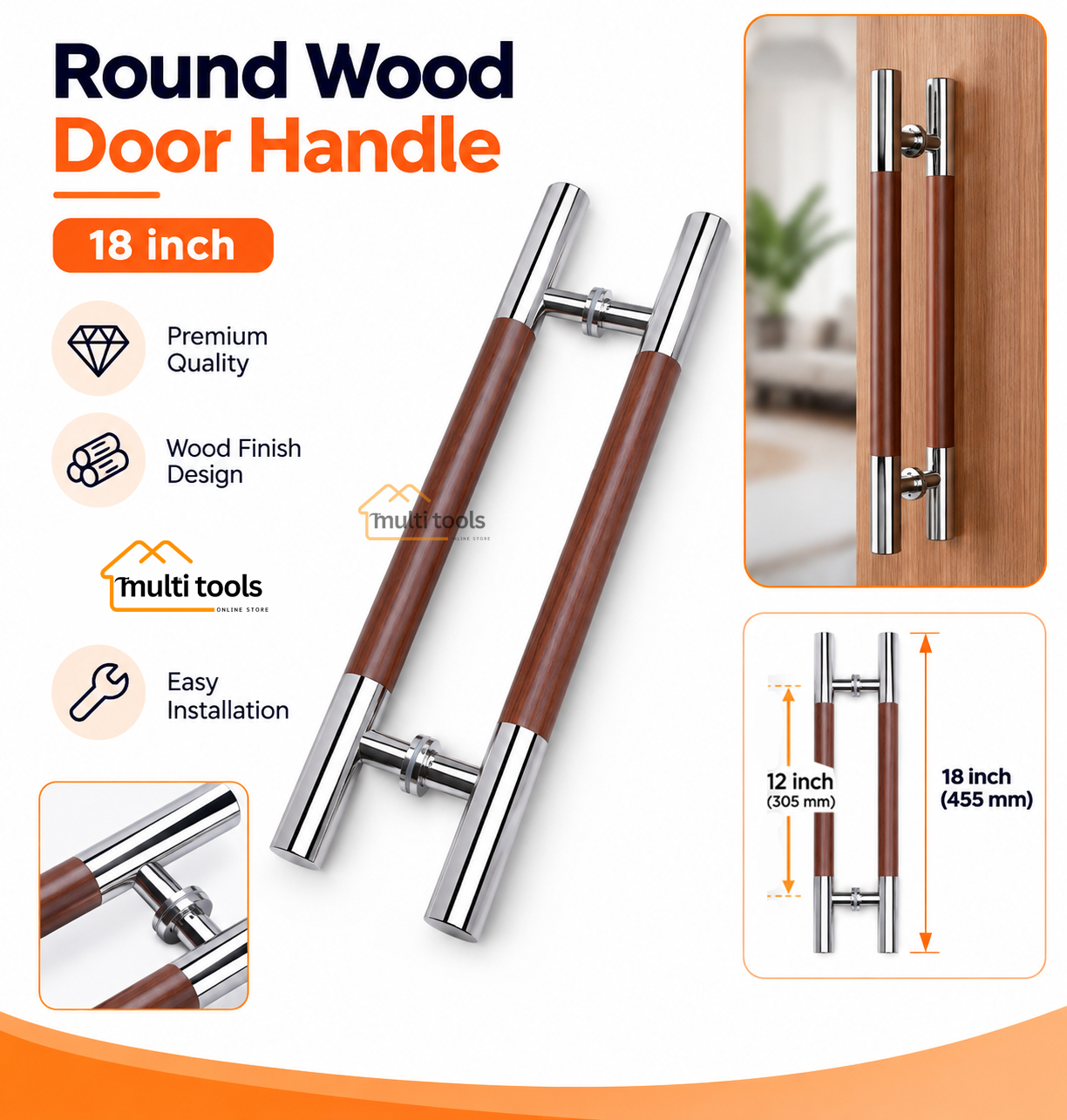 18 Inch Round Wood Door Handle