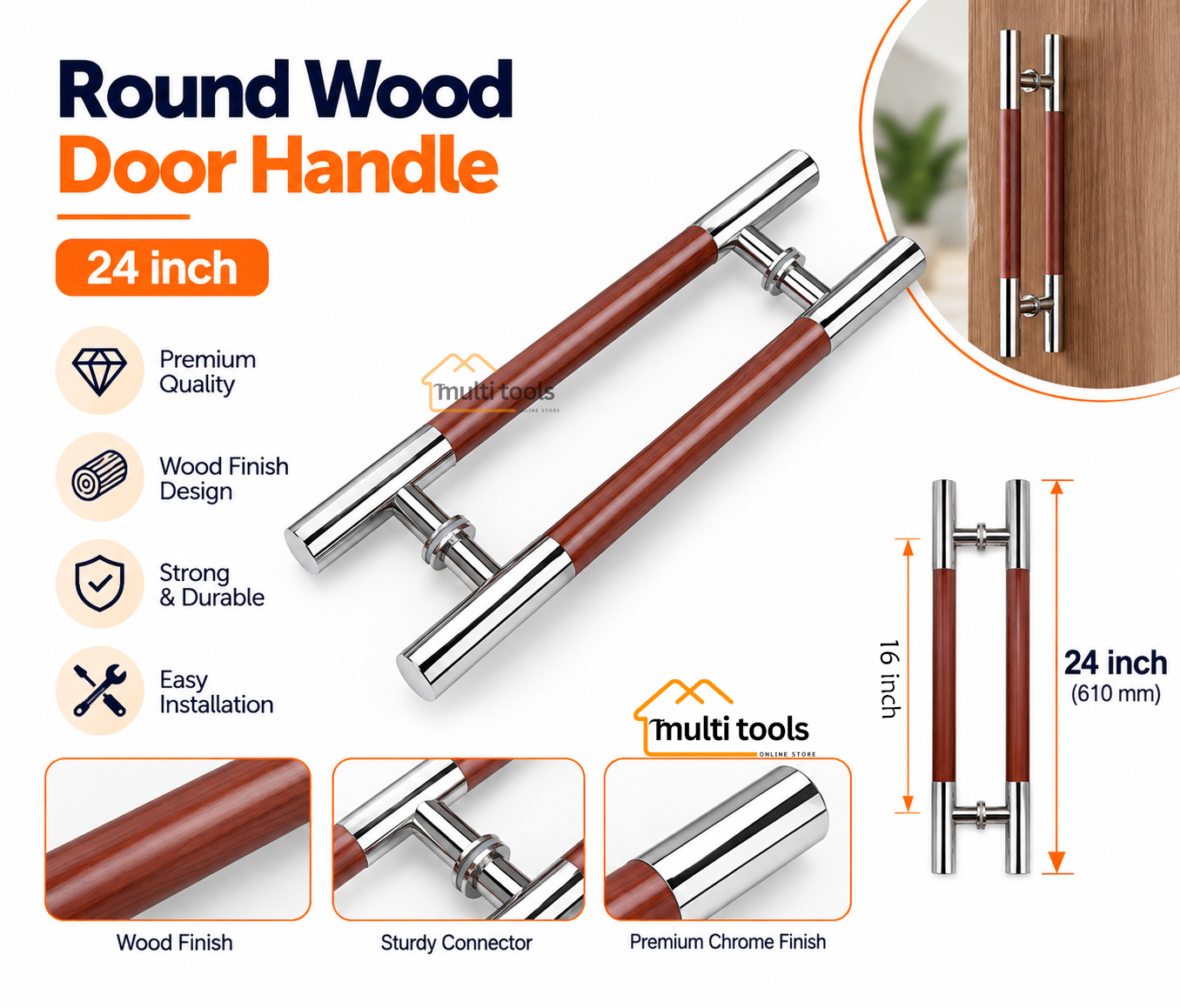 24 Inch Round Wood Door Handle