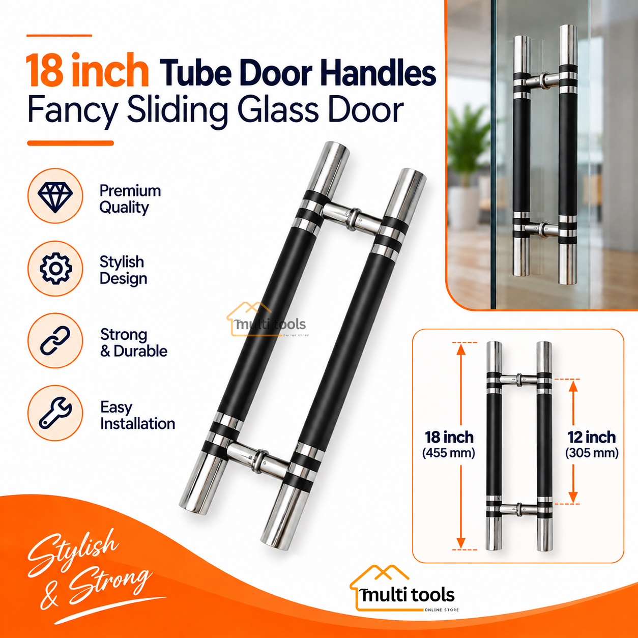 18 Inch Tube Fancy Door Handle Glass Door