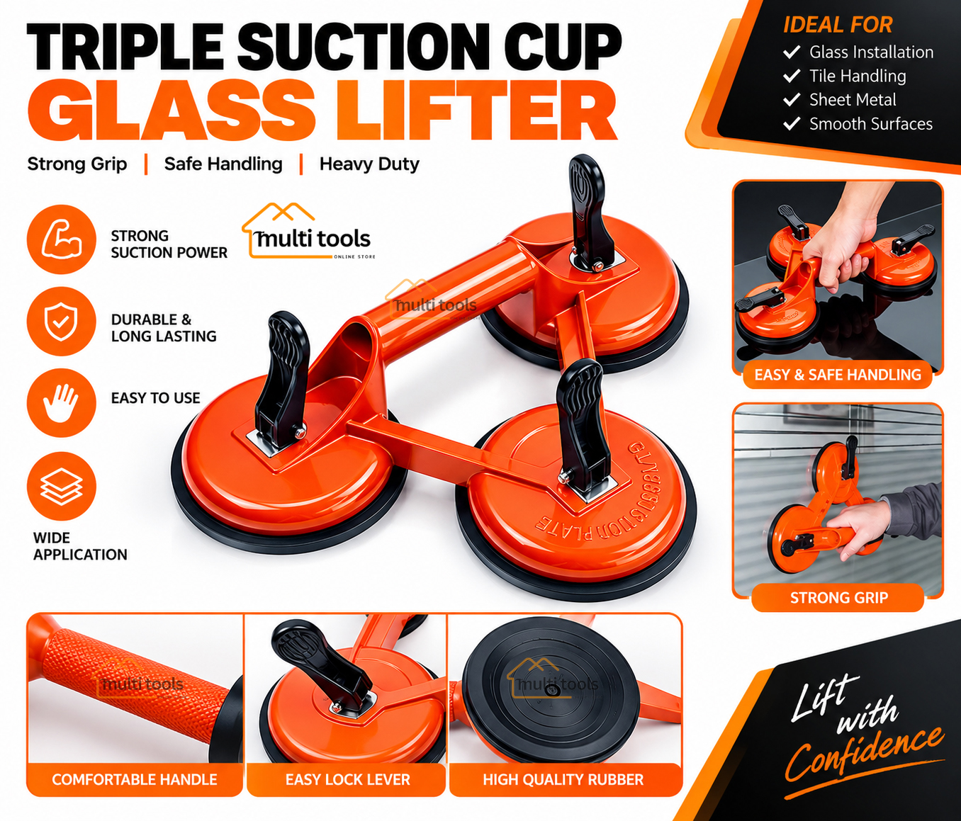 Triple Aluminium Glass Suction Plats 