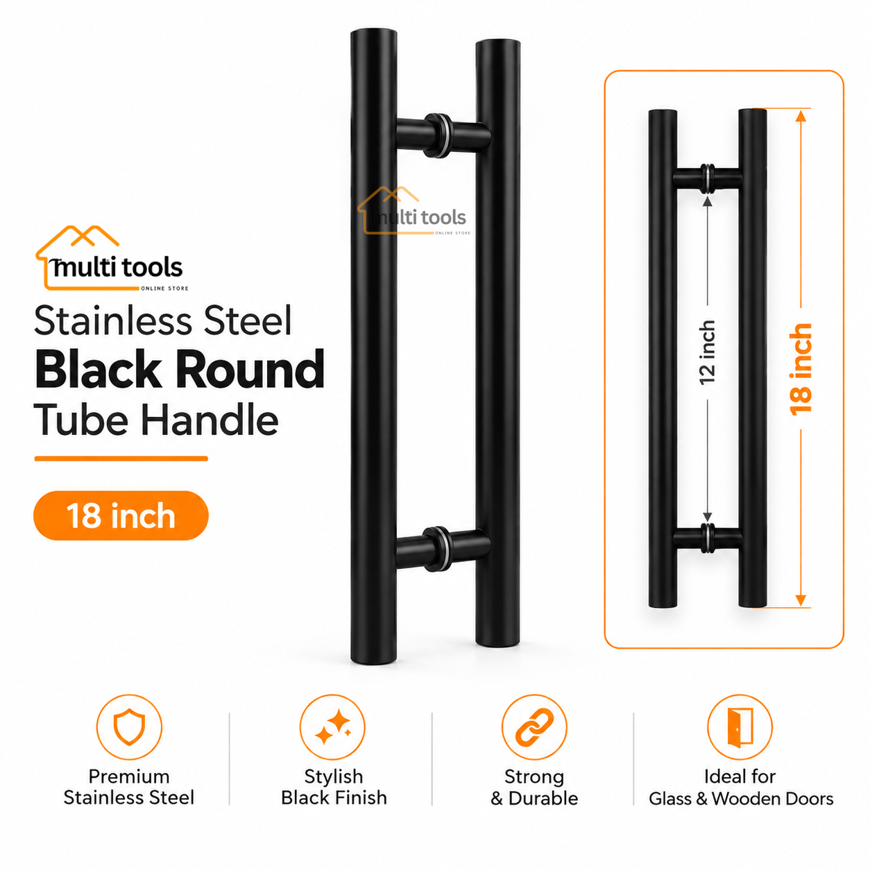 18 Inch Stainless Steel Black Round Tube Handle