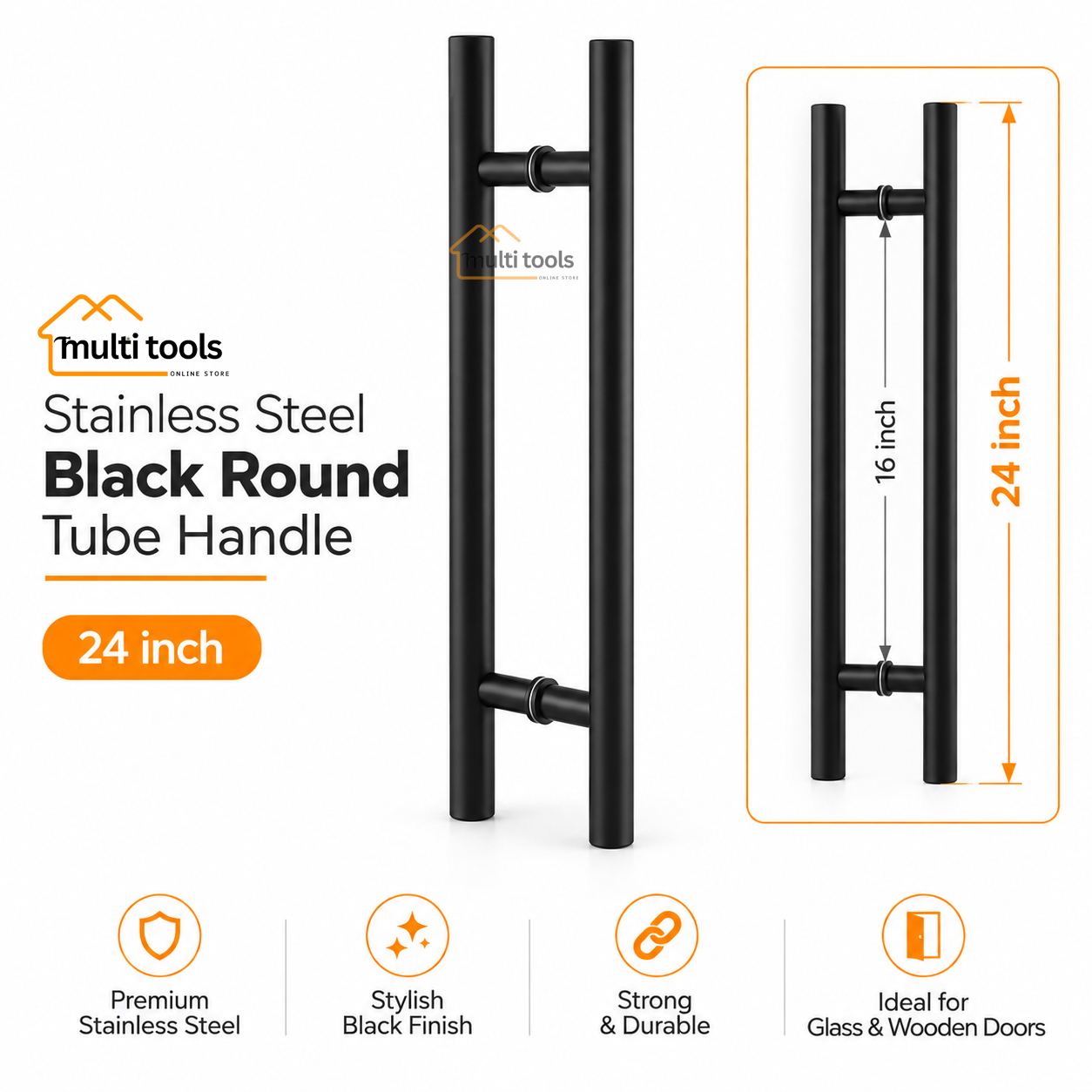 24 Inch Stainless Steel Black Round Tube Handle