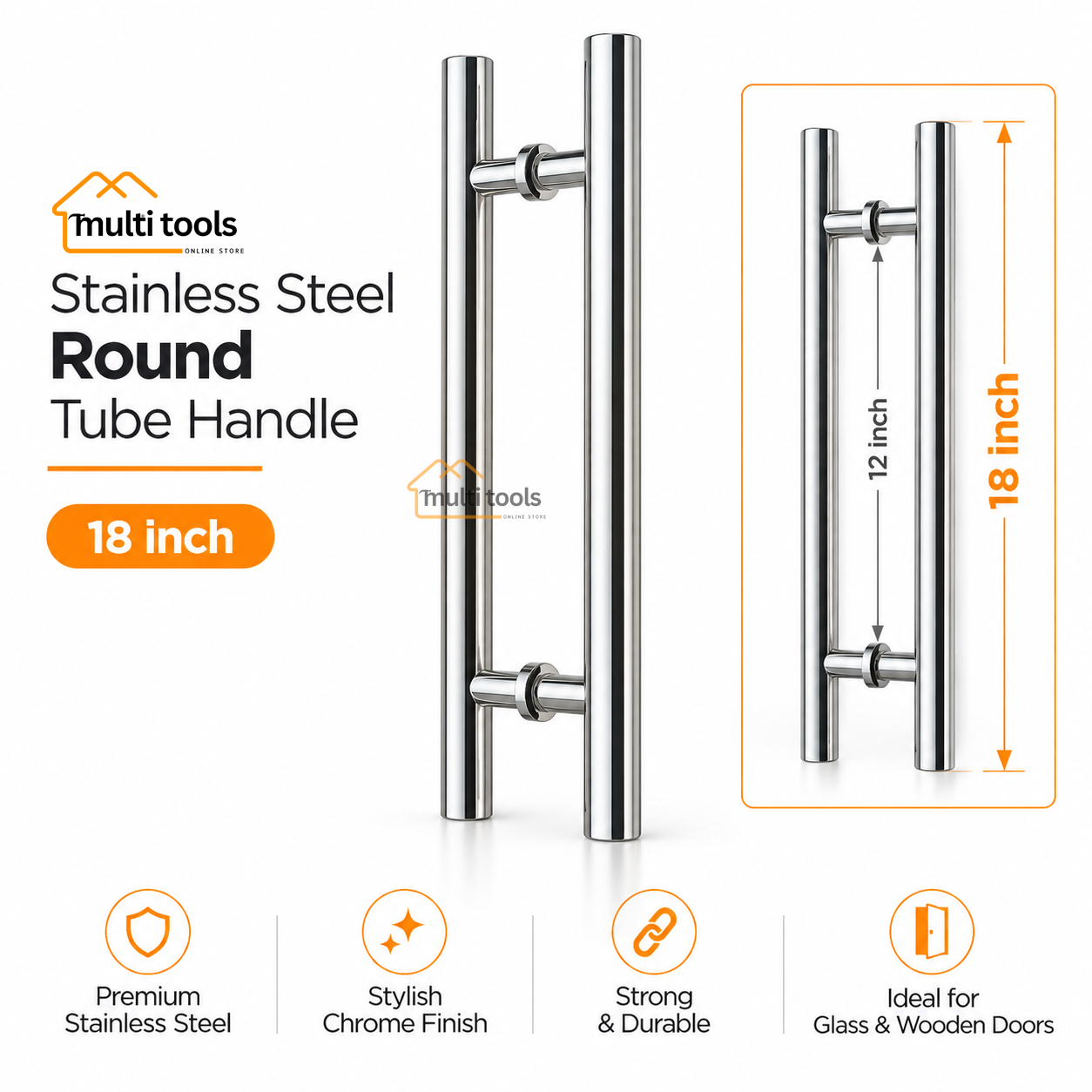 18 Inch Stainless Steel Round Tube Handle