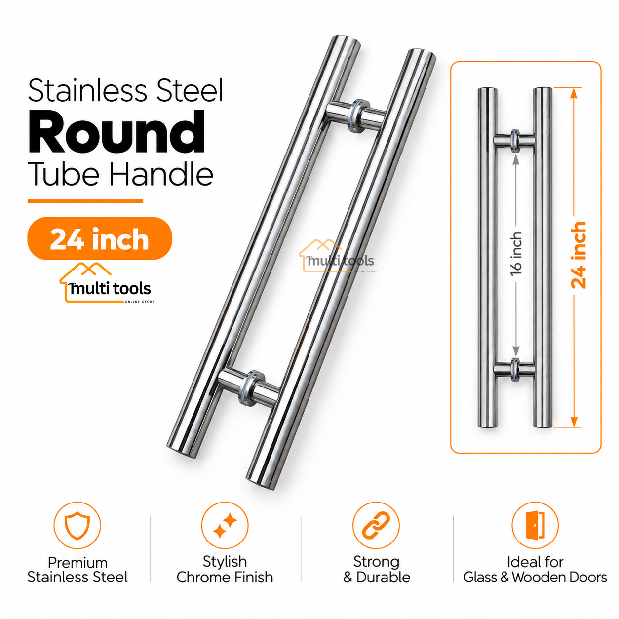 24 Inch Stainless Steel Round Tube Handle
