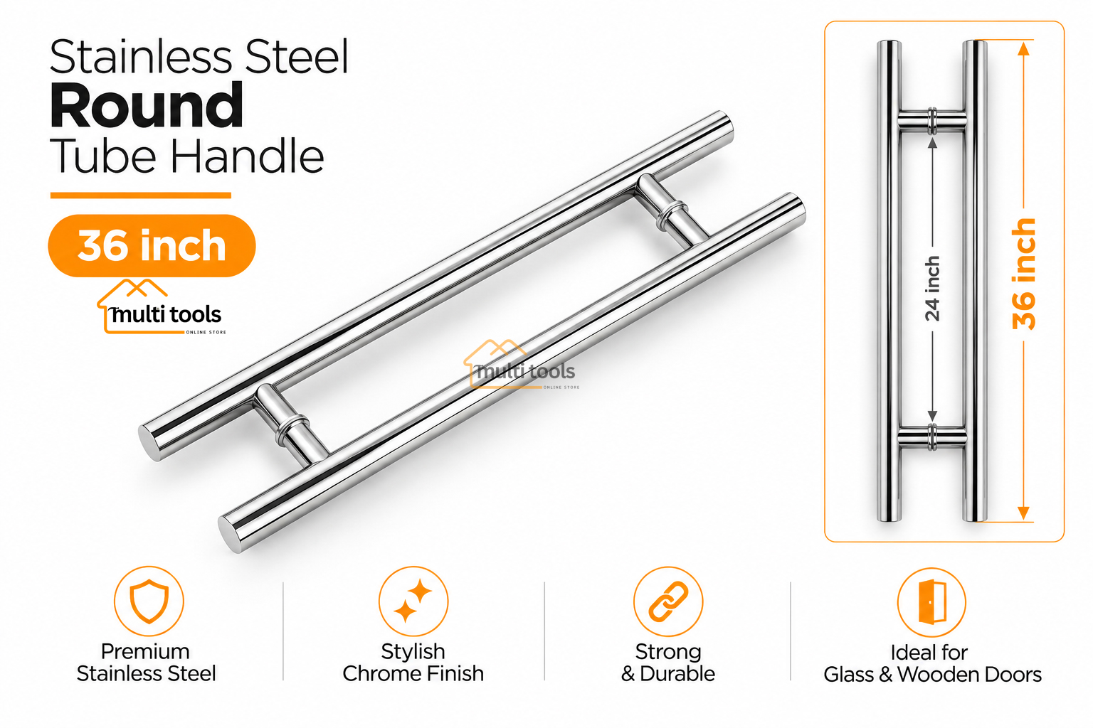36 Inch Stainless Steel Round Tube Handle