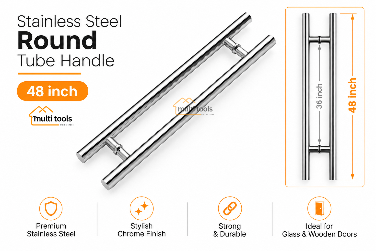 48 Inch Stainless Steel Round Tube Handle