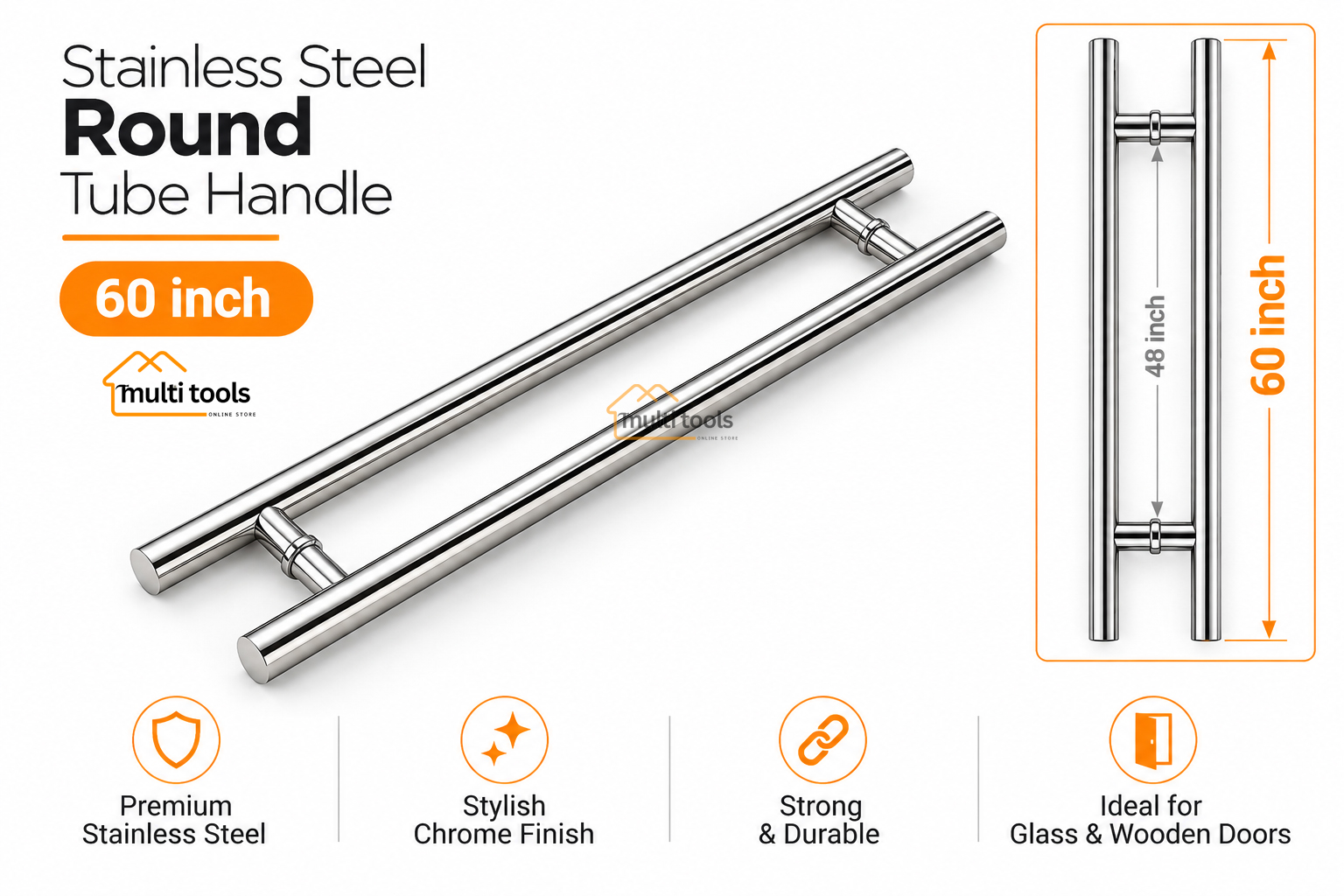 60 Inch Stainless Steel Round Tube Handle